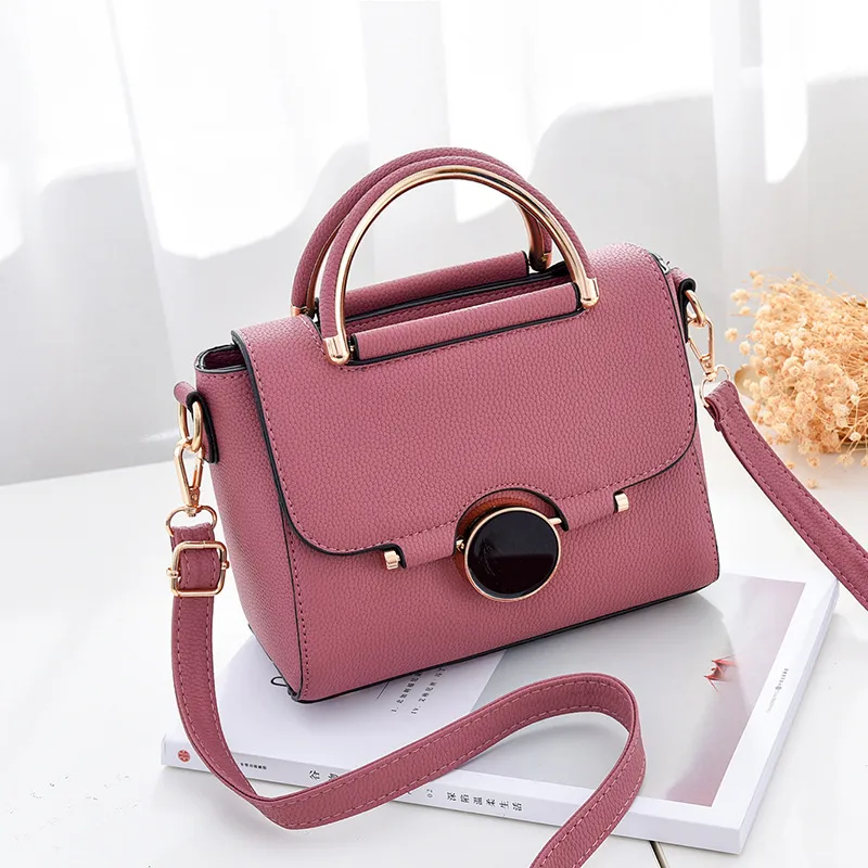 Fashion Solid Color Medium PU Leather Women Crossbody Bag With Flip Cover Closure