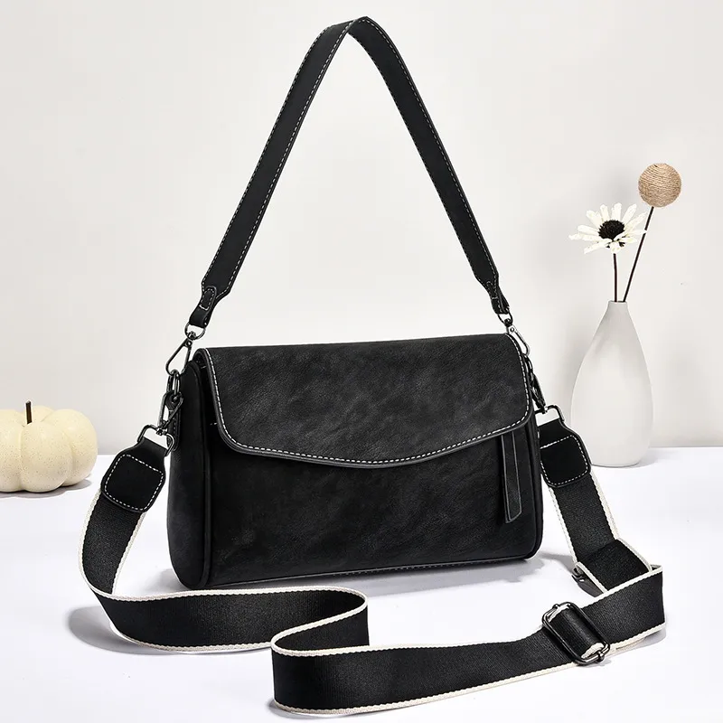 Women’s Square PU Leather Shoulder Bag With Sewing Thread Detail, Single Shoulder Strap