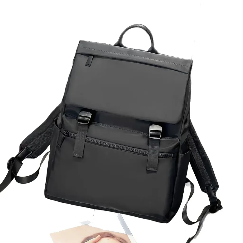 Solid Color Waterproof Nylon Laptop Backpack For Unisex Featuring Stylish Sewing Thread Design