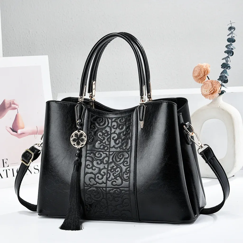 Women’s Square Shoulder Bag With Embroidered Clouds Pattern In PU Leather