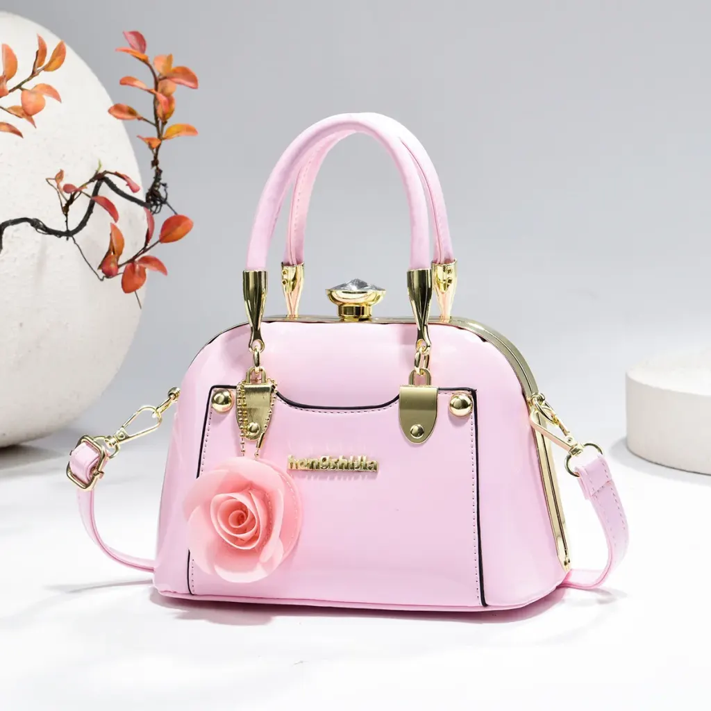 Women’s Dome Bag In Patent Leather With Shell Shape And Sewing Thread Detail, Featuring Top Handle