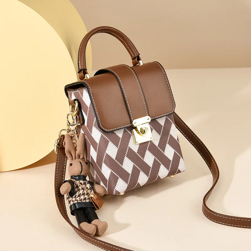 Square PU Plaid Box Bag For Women Featuring Single Shoulder Strap, Stylish Ladies Crossbody Bag