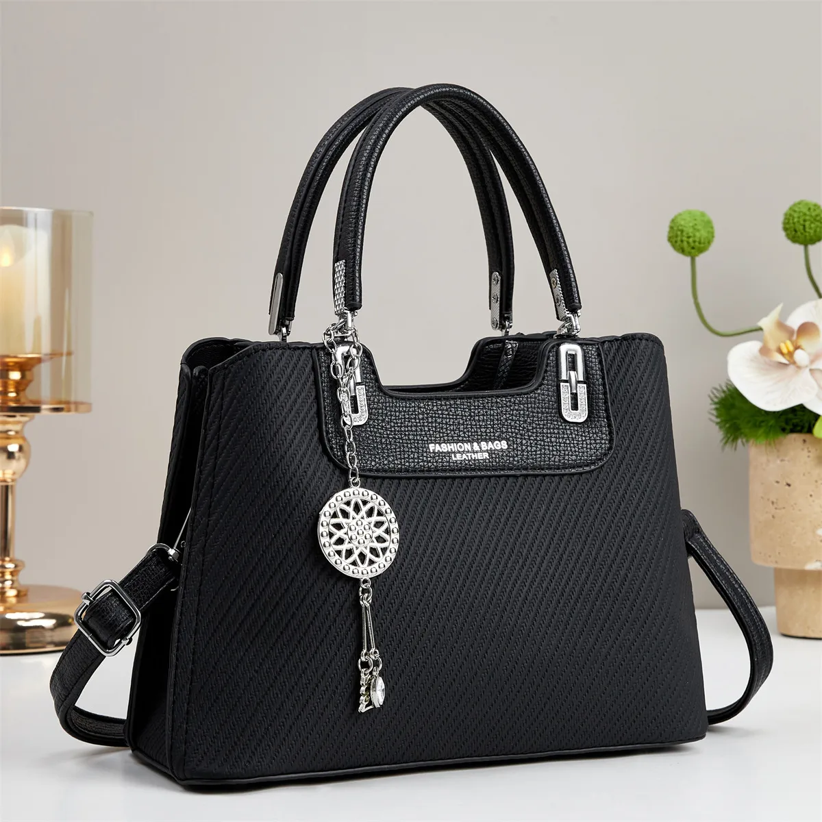 Square PU Leather Shoulder Bag For Women Featuring Sewing Thread Detail And Single Shoulder Strap Main image