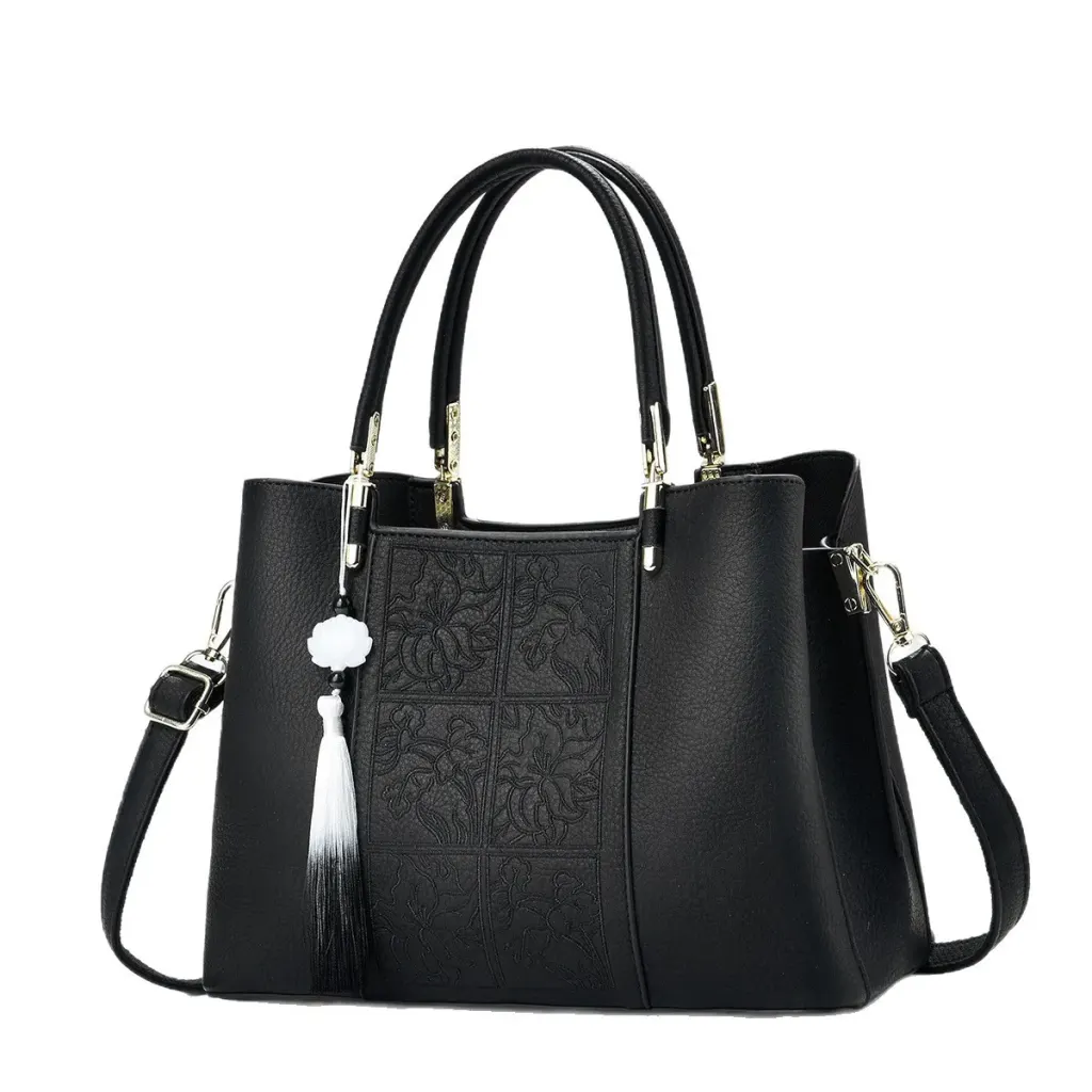 Square Pu Leather Diaper Backpack For Women Featuring Embroidery
