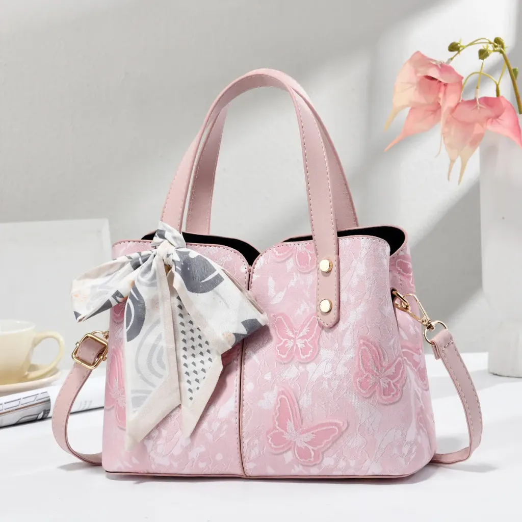 Butterfly Square PU Leather Tote Bag With Sewing Thread Detail, Top Handle Design For Spring And Summer