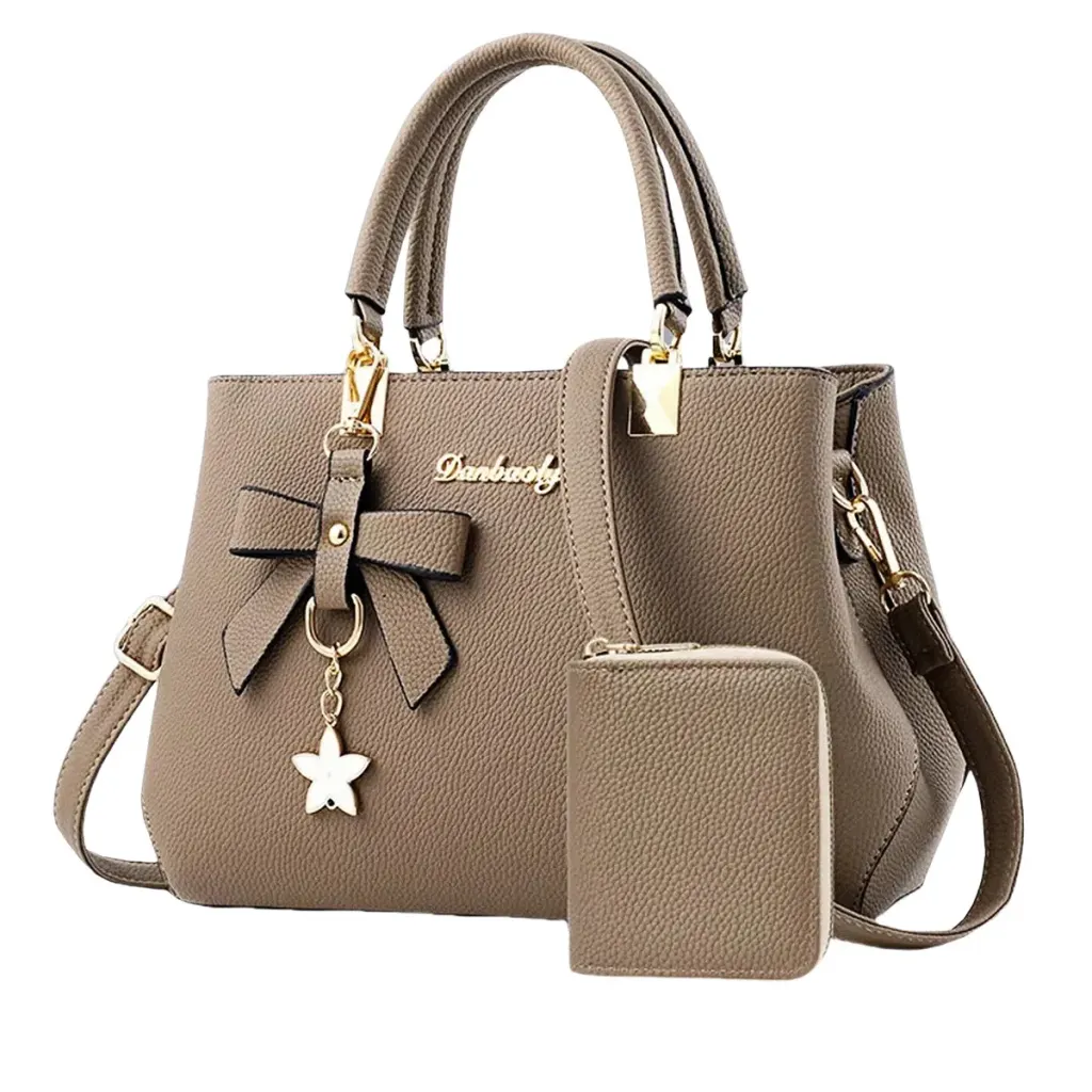 Women’s Square PU Leather Bag Set With Sewing Thread Detail, Featuring Top Handle And Large Capacity