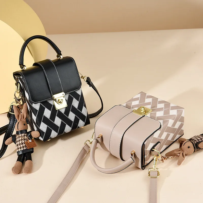 Square PU Plaid Box Bag For Women Featuring Single Shoulder Strap, Stylish Ladies Crossbody Bag