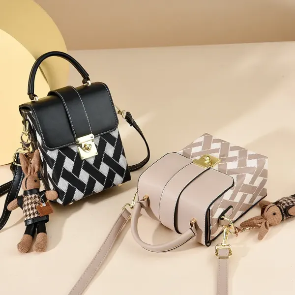 Square PU Plaid Box Bag For Women Featuring Single Shoulder Strap, Stylish Ladies Crossbody Bag