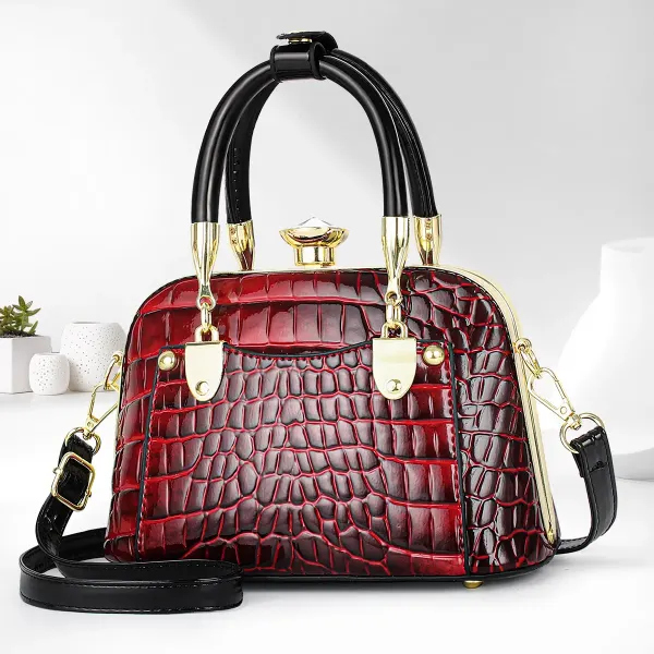 Women’s Crocodile Pattern Shell Dome Bag In Patent Leather With Top Handle