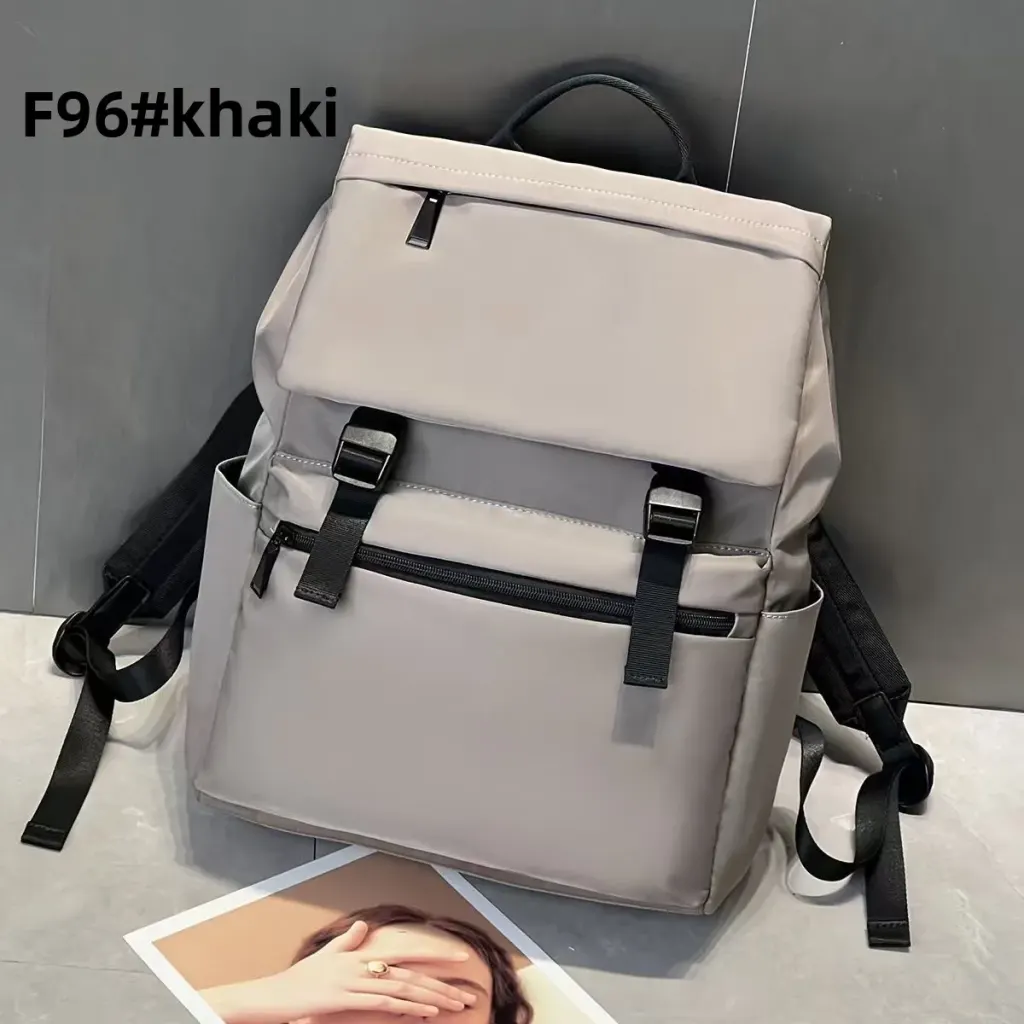 Solid Color Waterproof Nylon Laptop Backpack For Unisex Featuring Stylish Sewing Thread Design
