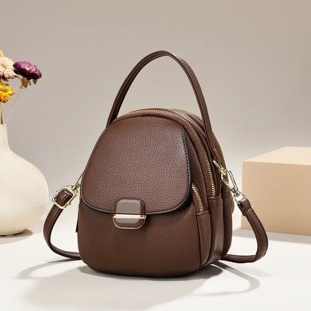 Oval PU Leather Handbag With Sewing Thread Detail, Portable Summer Top Handle Bag For Women
