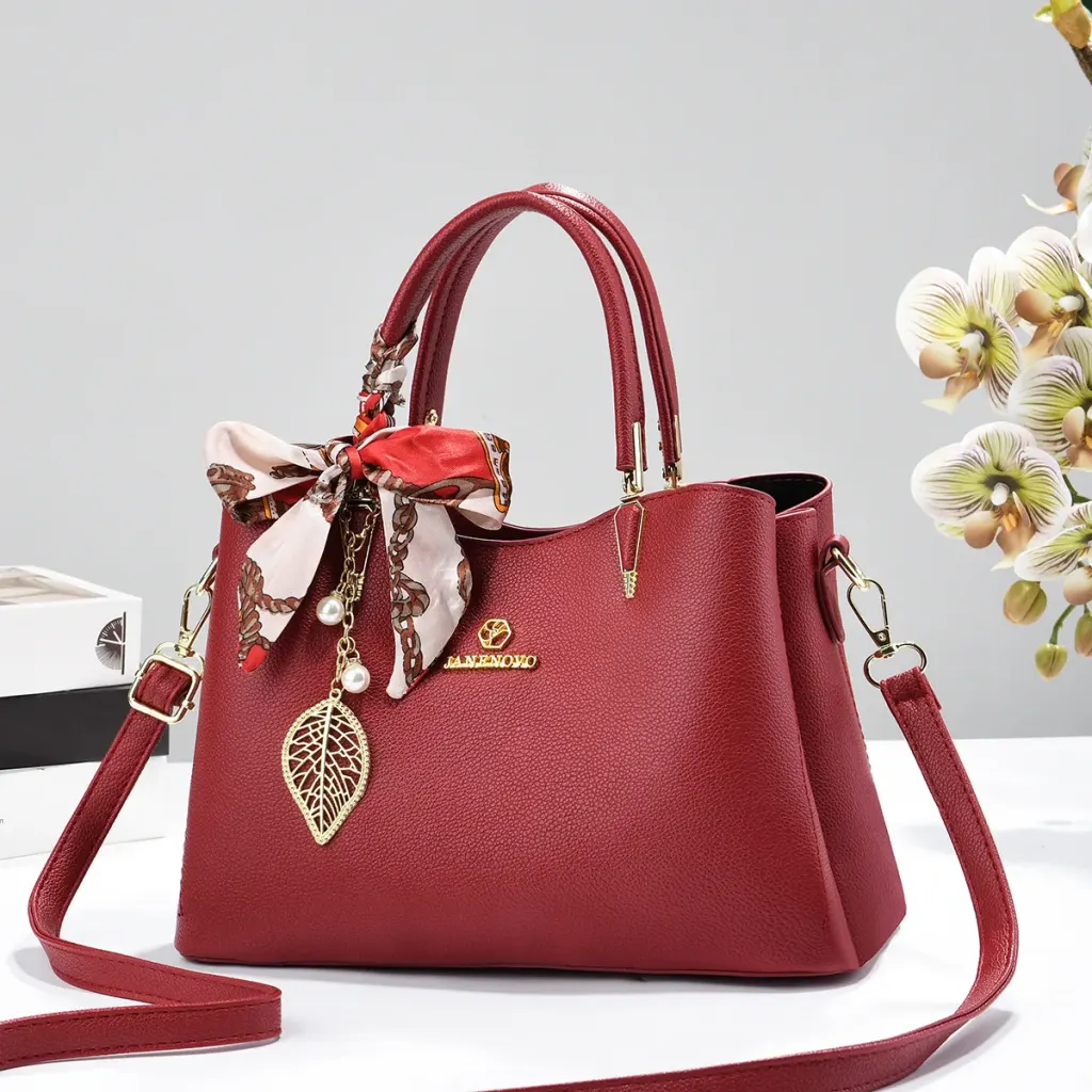 Square PU Leather Tote Bag For Women With Sewing Thread Accent And Top Handle