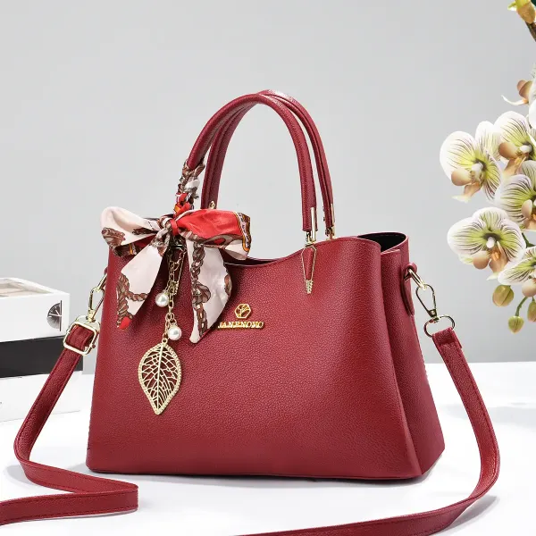 Square PU Leather Tote Bag For Women With Sewing Thread Accent And Top Handle