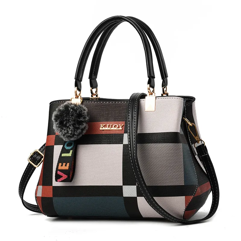 Vintage Style Medium Square Color Block Women PU Leather Shoulder Bag With Zipper Closure Main image