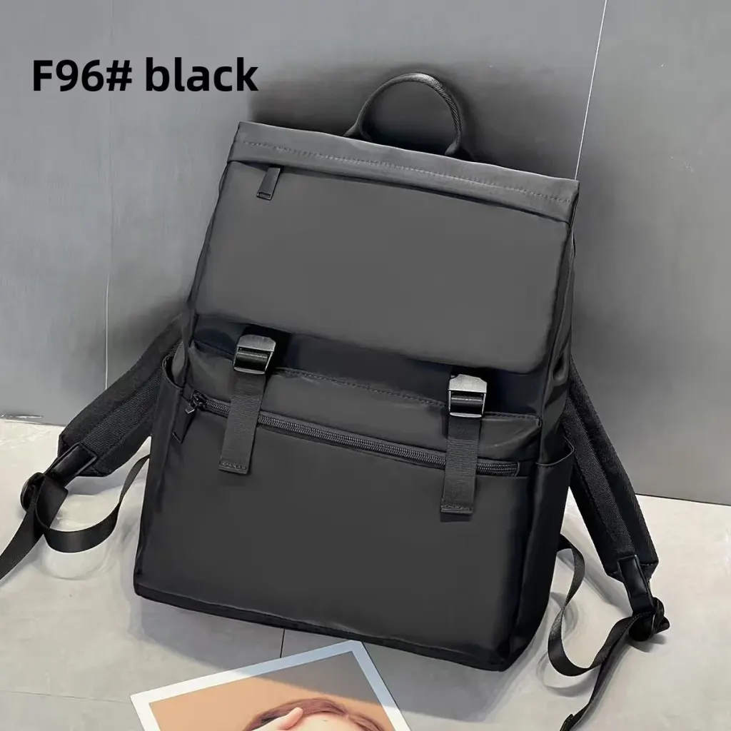 Solid Color Waterproof Nylon Laptop Backpack For Unisex Featuring Stylish Sewing Thread Design