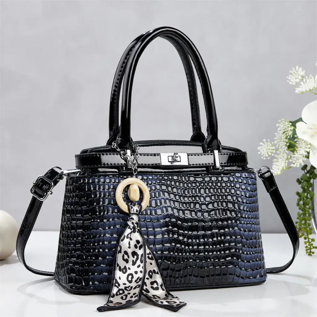 Crocodile Pattern Square PU Leather Handbag For Women With Top Handle