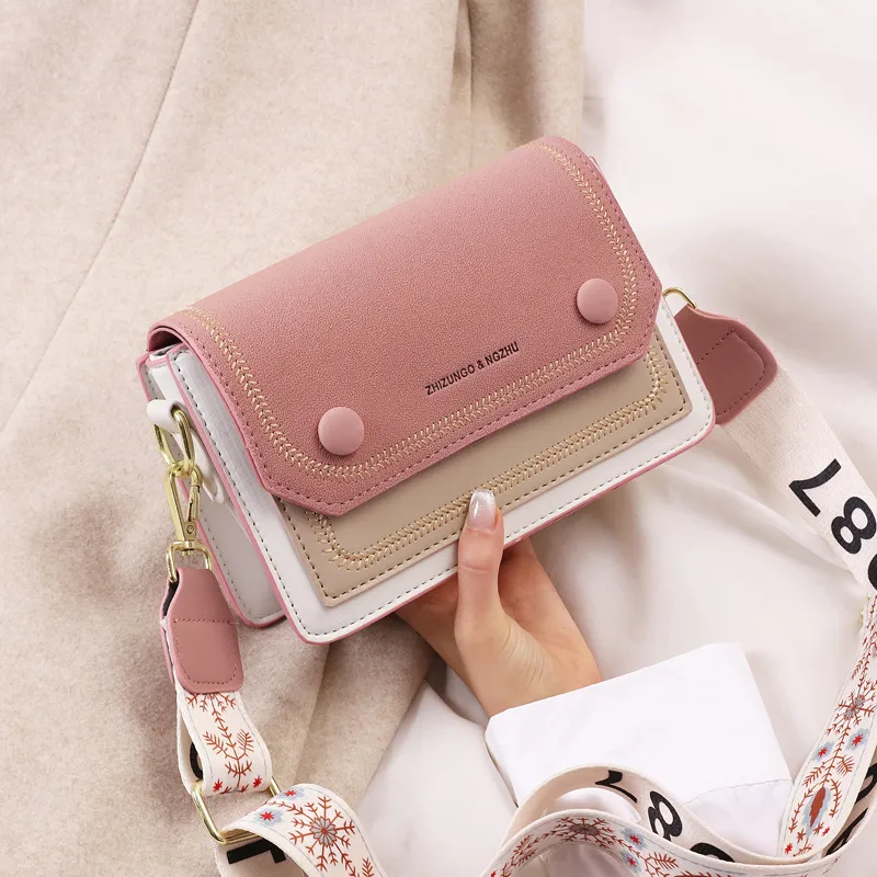 Color Block Small Pu Leather Shoulder Bag For Women With Zipper Buckle Closure In Artistic Chinese Style