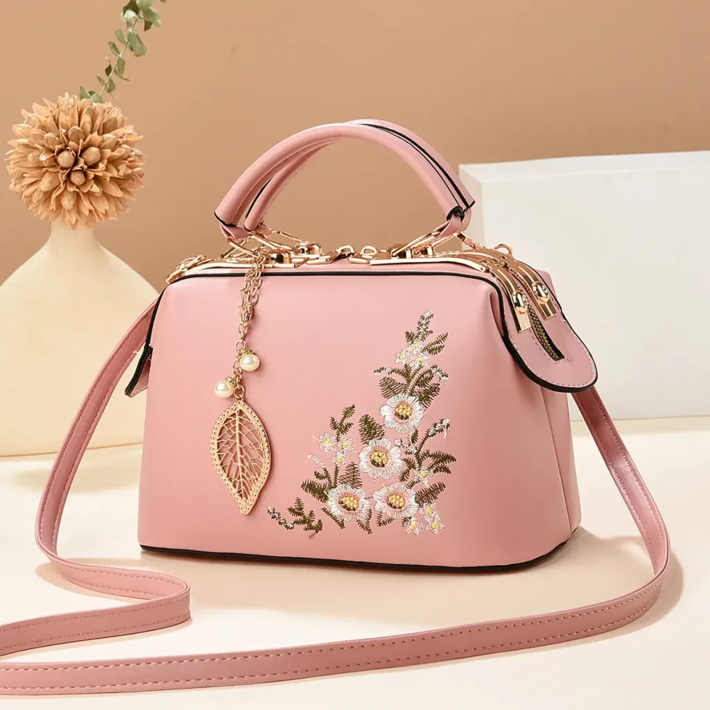 Medium Square PU Leather Bag With Embroidery And Zipper Closure, Stylish Vintage European And American Design
