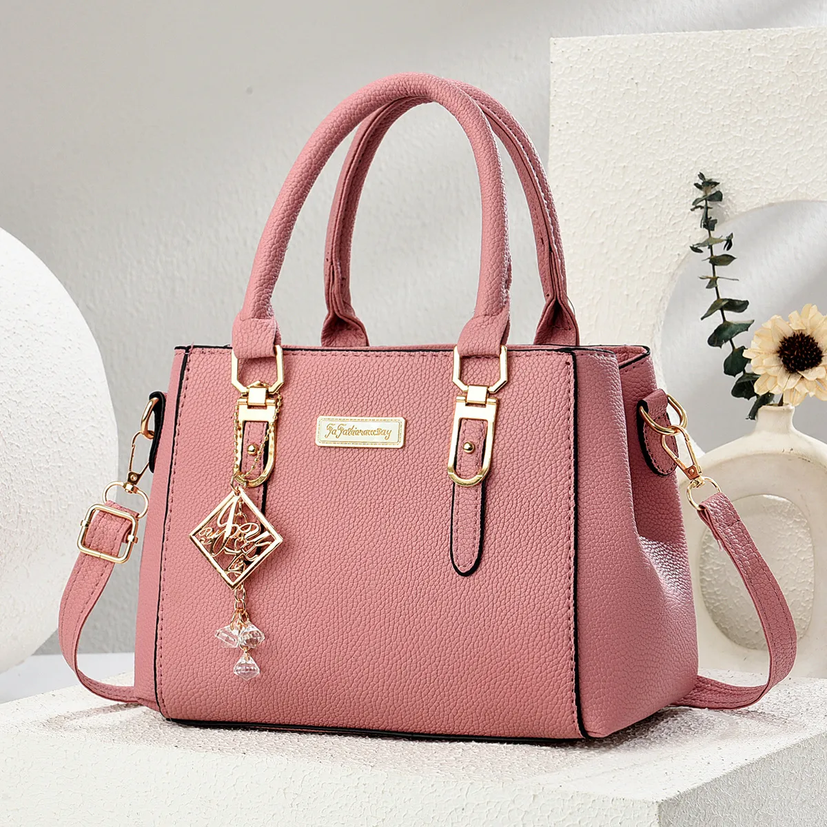 Women’s Square PU Tote Bag With Sewing Thread Detail, Single Shoulder Strap Main image