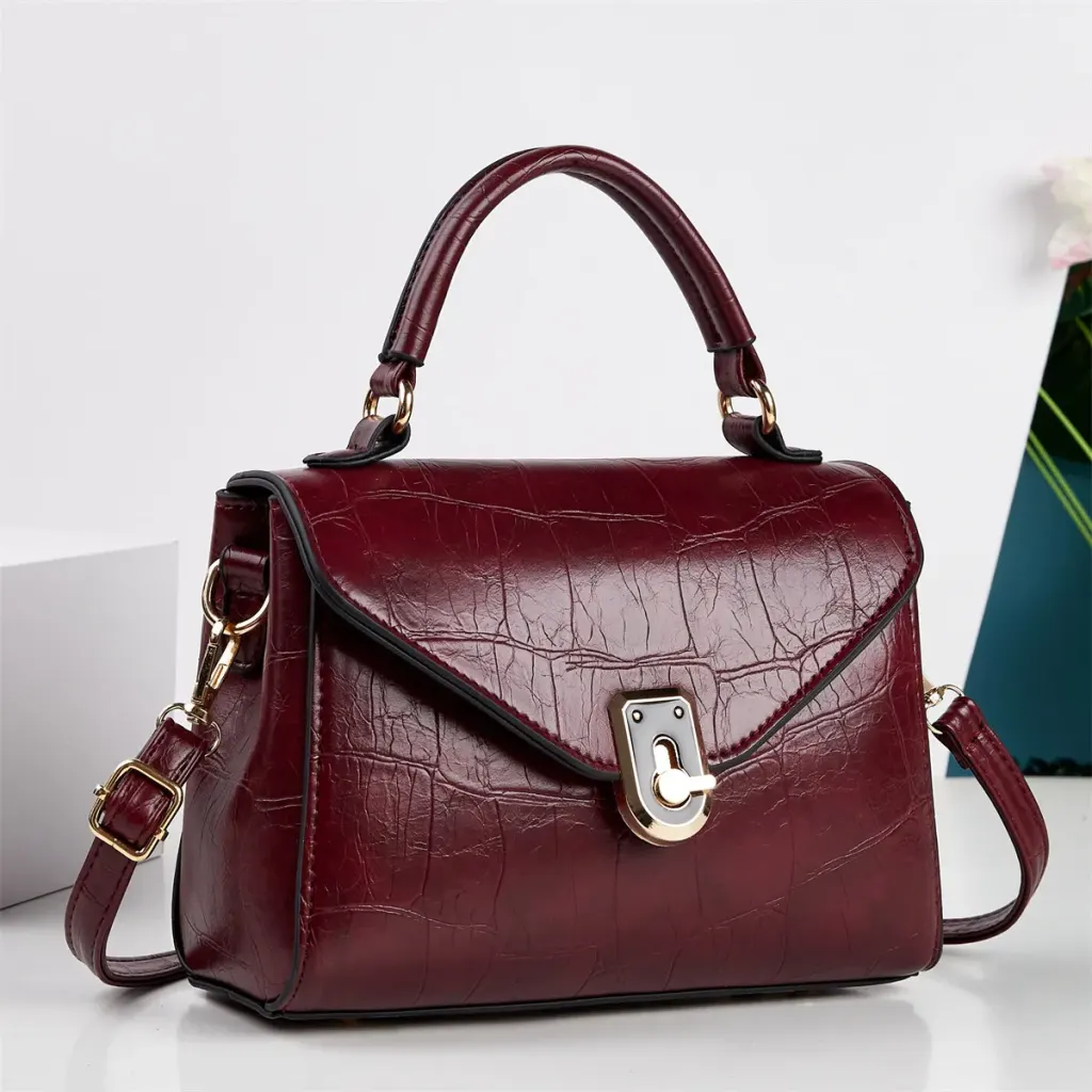 Crocodile Pattern Square PU Leather Shoulder Bag For Women With Sewing Thread Detail And Single Shoulder Strap