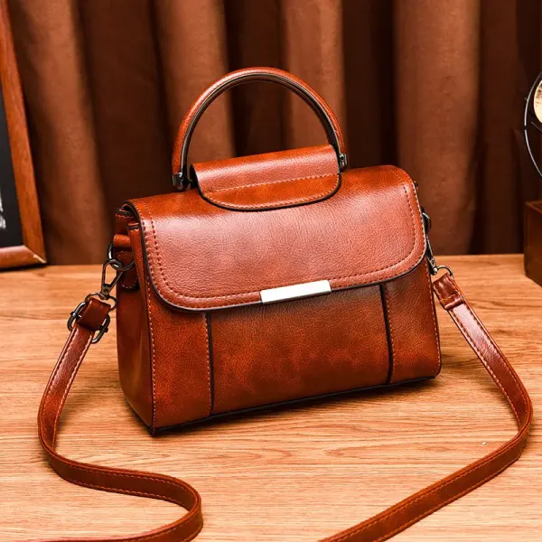 Solid Color Medium Square Women PU Leather Shoulder Bag With Flip Cover In Vintage European And American Style