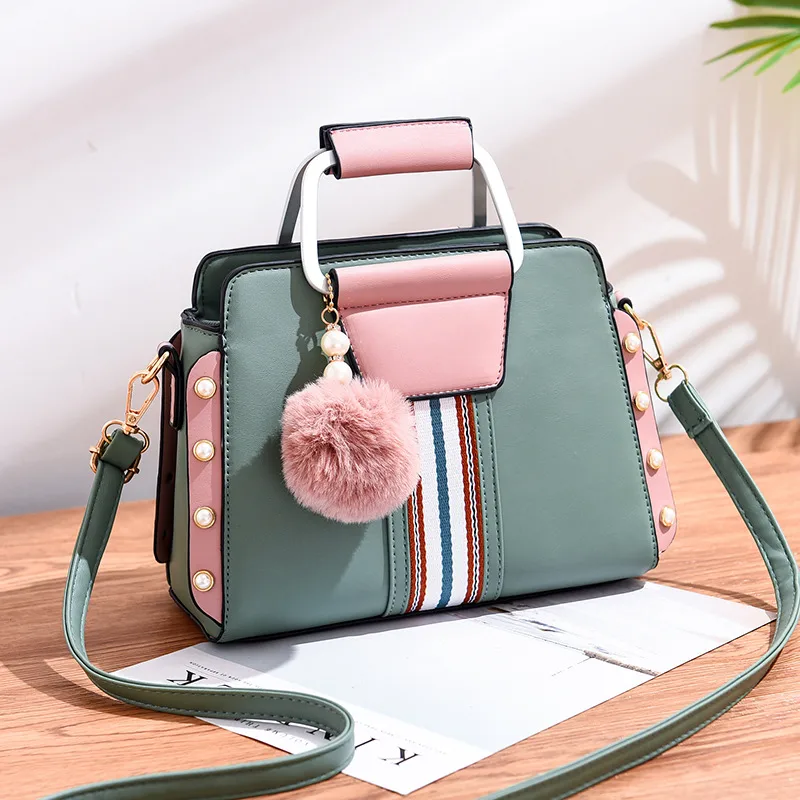 Color Block Medium Women’s PU Leather Shoulder Bag With Zipper Closure In Retro European And American Style