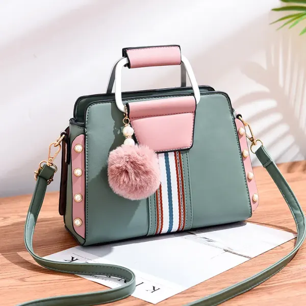 Color Block Medium Women’s PU Leather Shoulder Bag With Zipper Closure In Retro European And American Style