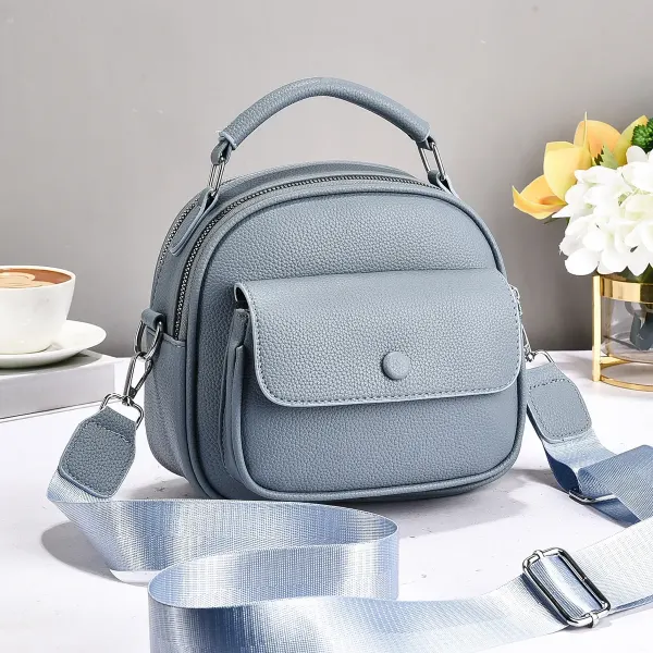 Round PU Leather Handbag For Women Featuring Sewing Thread Design With Top Handle