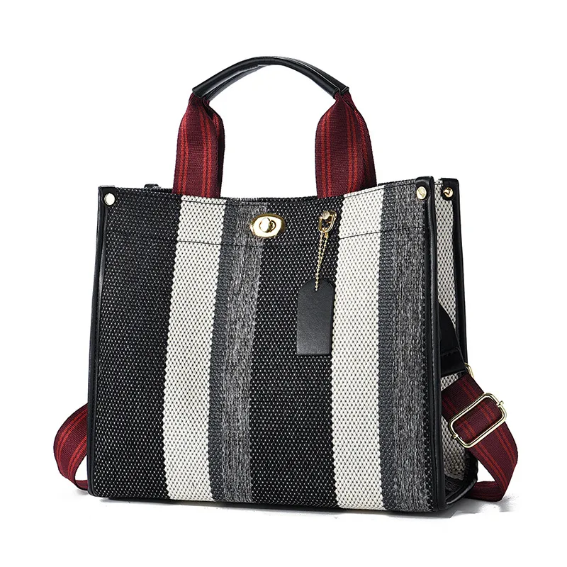 Color Block Canvas Square Shoulder Bag For Women With Single Shoulder Strap