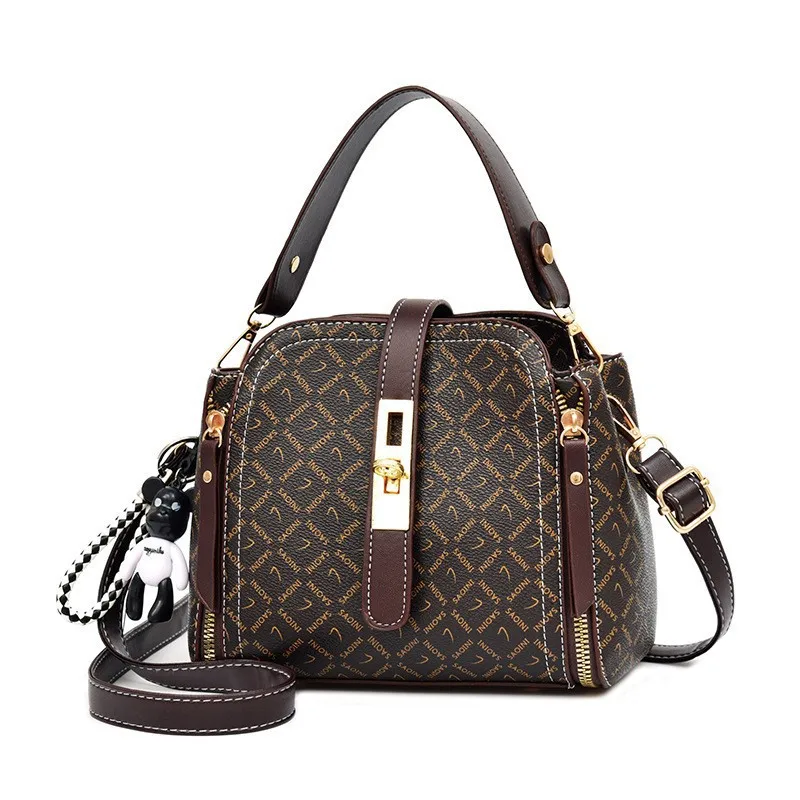 Women PU Leather Bucket Bag With Printing Pattern, Sling Strap