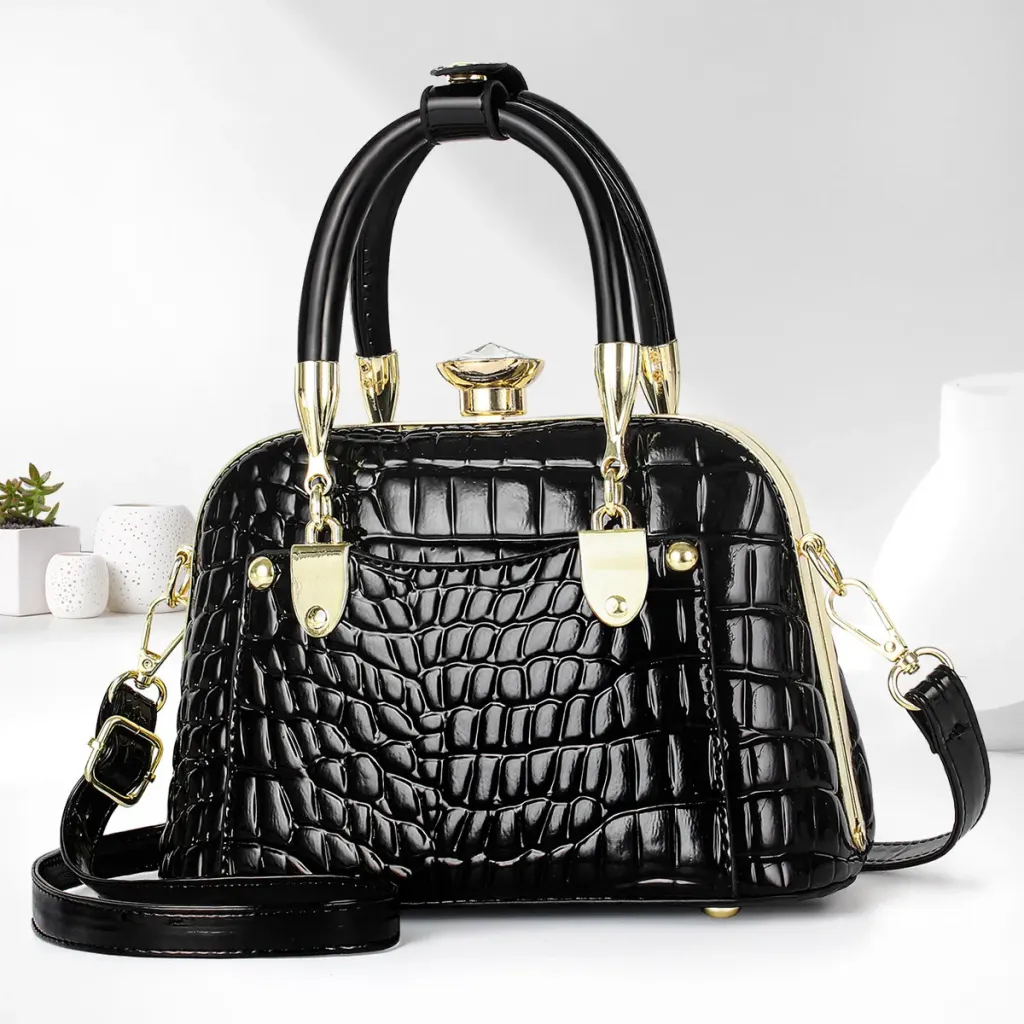 Women’s Crocodile Pattern Shell Dome Bag In Patent Leather With Top Handle
