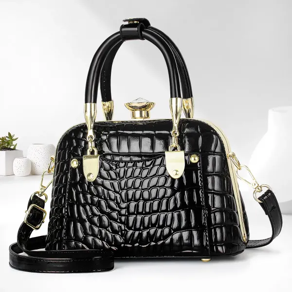 Women’s Crocodile Pattern Shell Dome Bag In Patent Leather With Top Handle