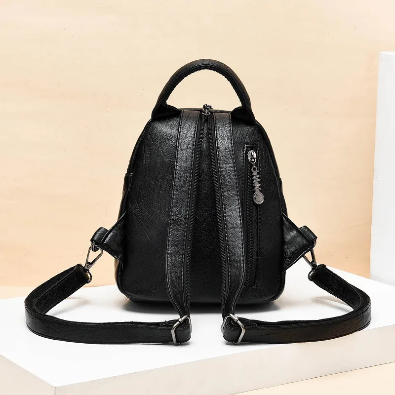 Solid Color Women's Backpack With Wear-Resistant PU Material And Stylish Sewing Thread Design For Summer