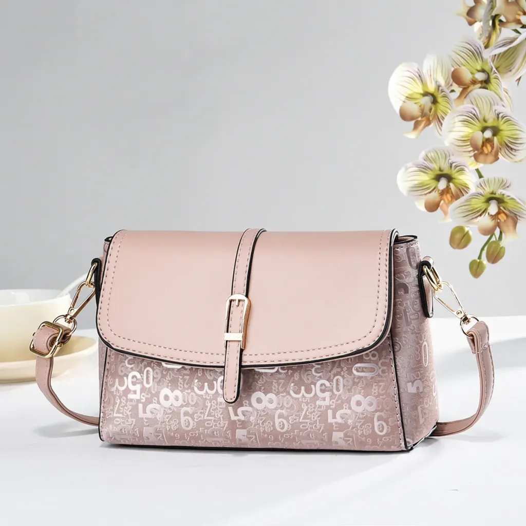 Women PU Leather Square Crossbody Bag With Sewing Thread Detail, Number Pattern