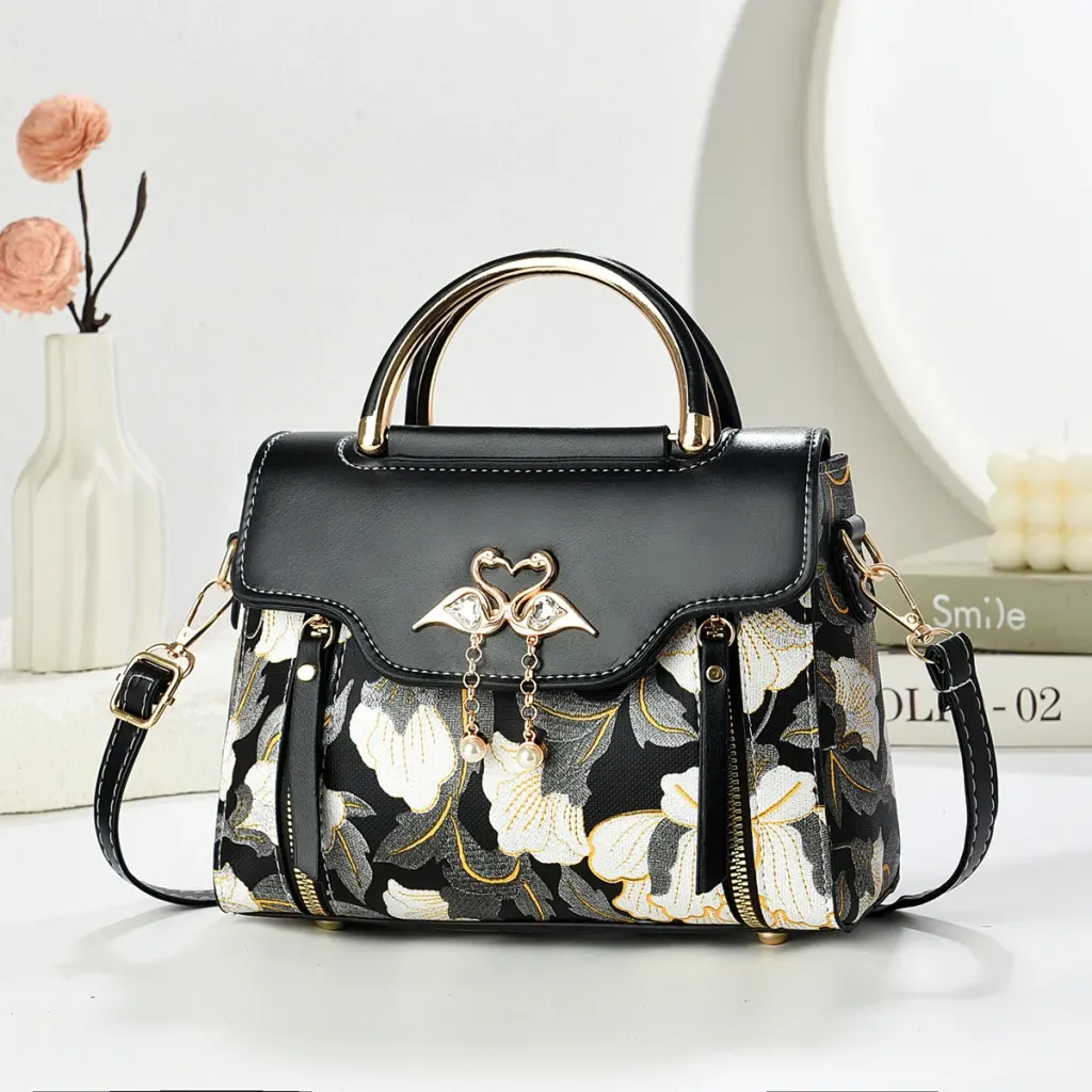 Women’s Color Block Square Handbag In PU Leather With Sewing Thread Detail