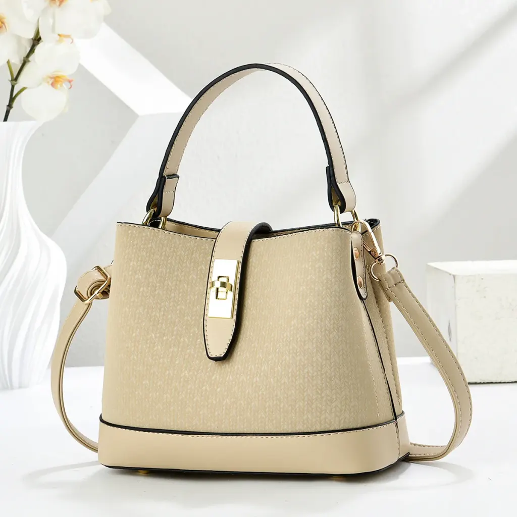 Color Block PU Leather Bucket Bag For Women With Top Handle
