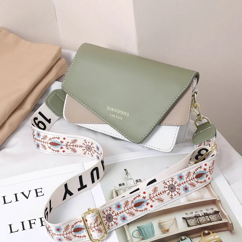 Embroidered Color Block Square Bag