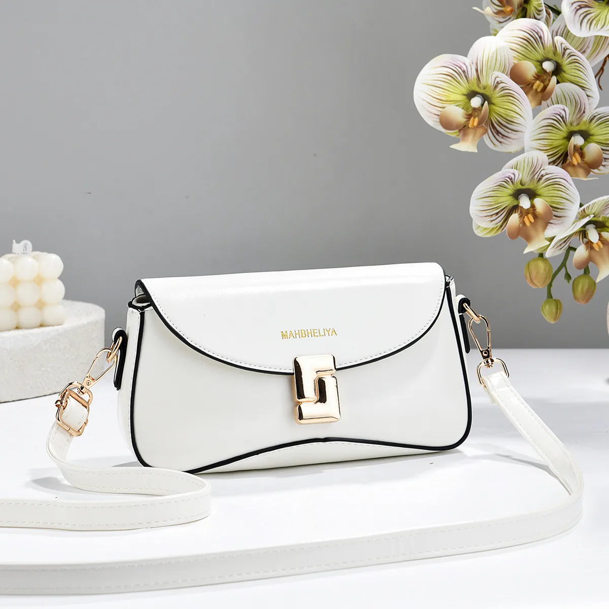 Square PU Leather Crossbody Bag For Women With Sewing Thread Detail, Single Shoulder Strap