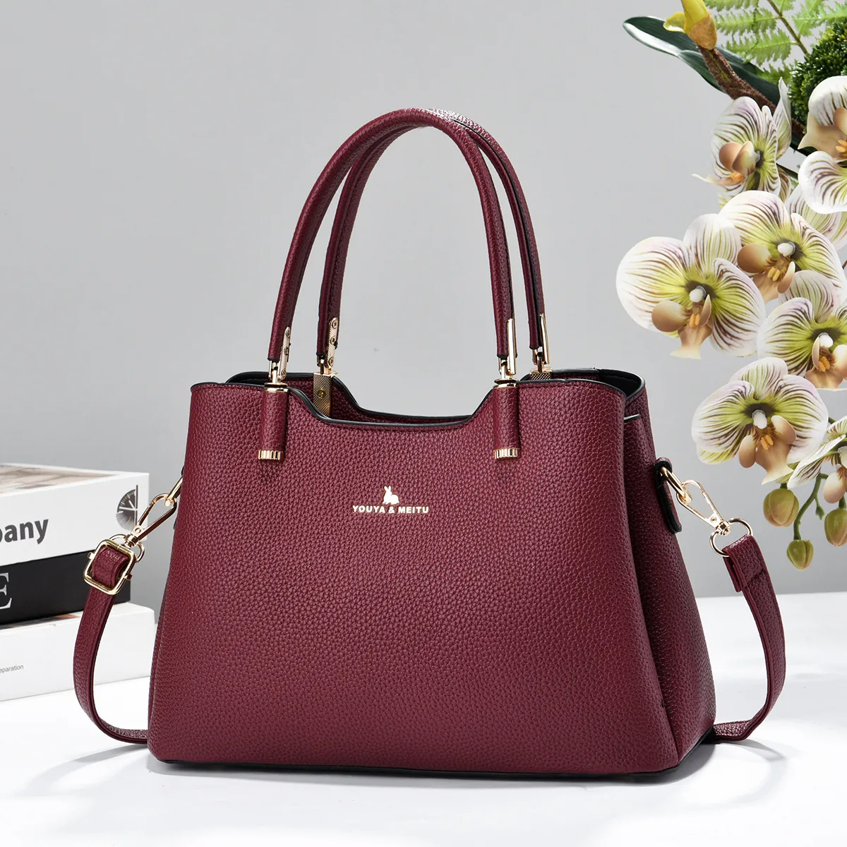 Square PU Leather Handbag For Women Featuring Sewing Thread Detail And Top Handle Main image