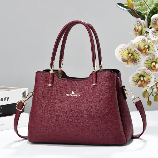 Square PU Leather Handbag For Women Featuring Sewing Thread Detail And Top Handle