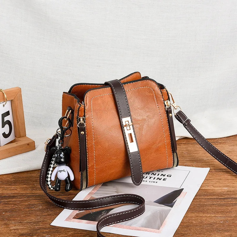 Women PU Leather Bucket Bag With Printing Pattern, Sling Strap