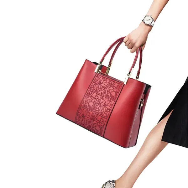 Women’s Square Splicing Diaper Backpack In PU Leather With Embroidery Detailing