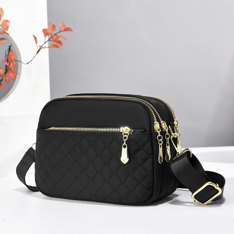 Square Canvas Crossbody Bag For Women In Solid Color Featuring Sewing Thread Detail And Single Shoulder Strap Main image