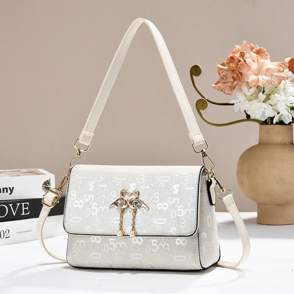 Women PU Leather Square Crossbody Bag With Letter Pattern And Sewing Thread Detail For Spring And Summer