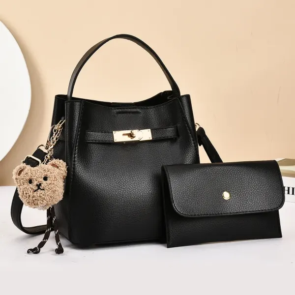 Solid Color PU Leather Bucket Bag For Women With Sewing Thread Detail, Featuring Top Handle Design