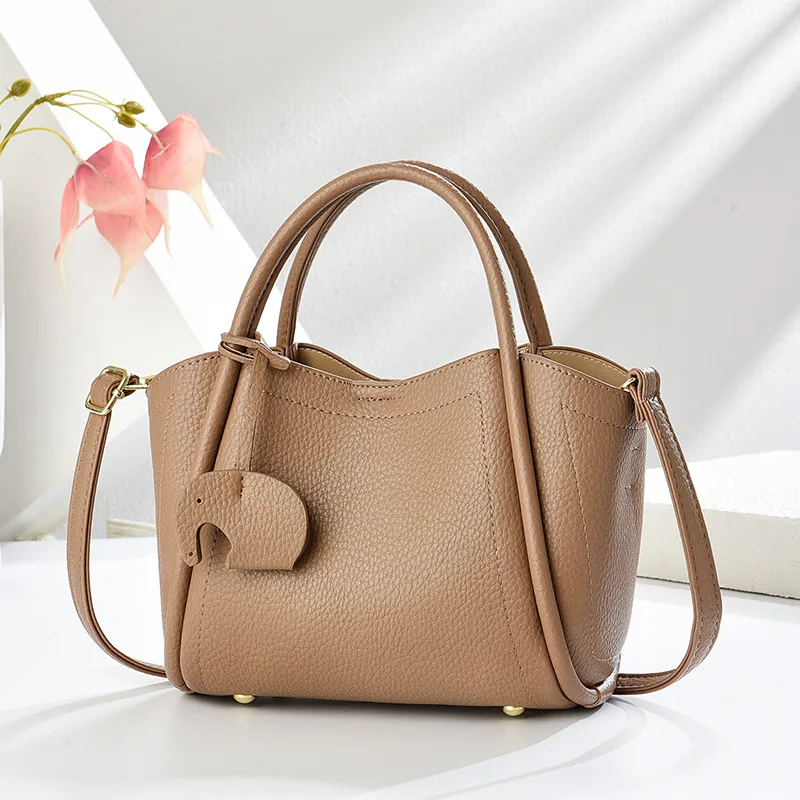 Solid Color PU Leather Bucket Handbag For Women With Top Handle, Stylish And Practical