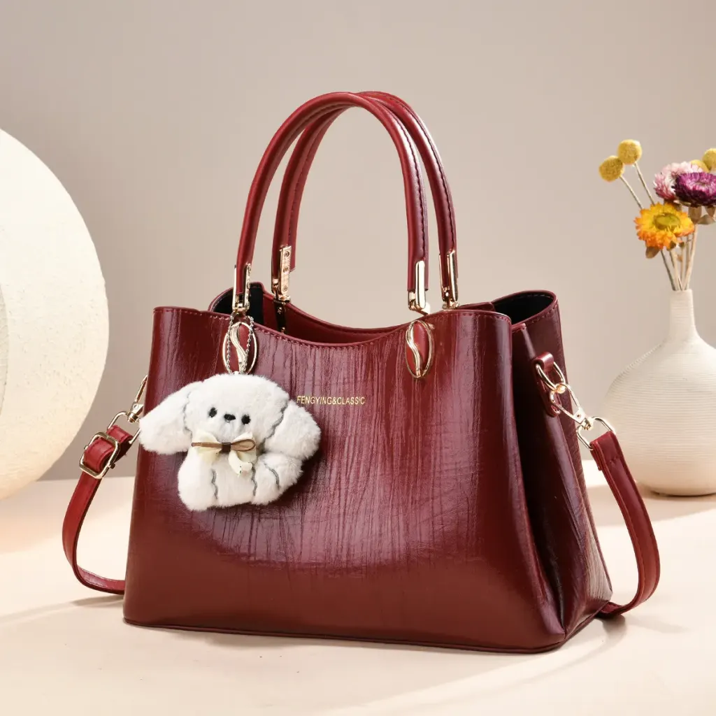 Women's Square PU Leather Shoulder Bag With Sewing Thread Detail, Single Shoulder Strap