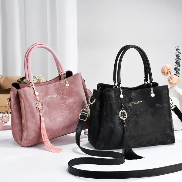 Solid Color Square PU Leather Tote Bag For Women Featuring Sewing Thread Design