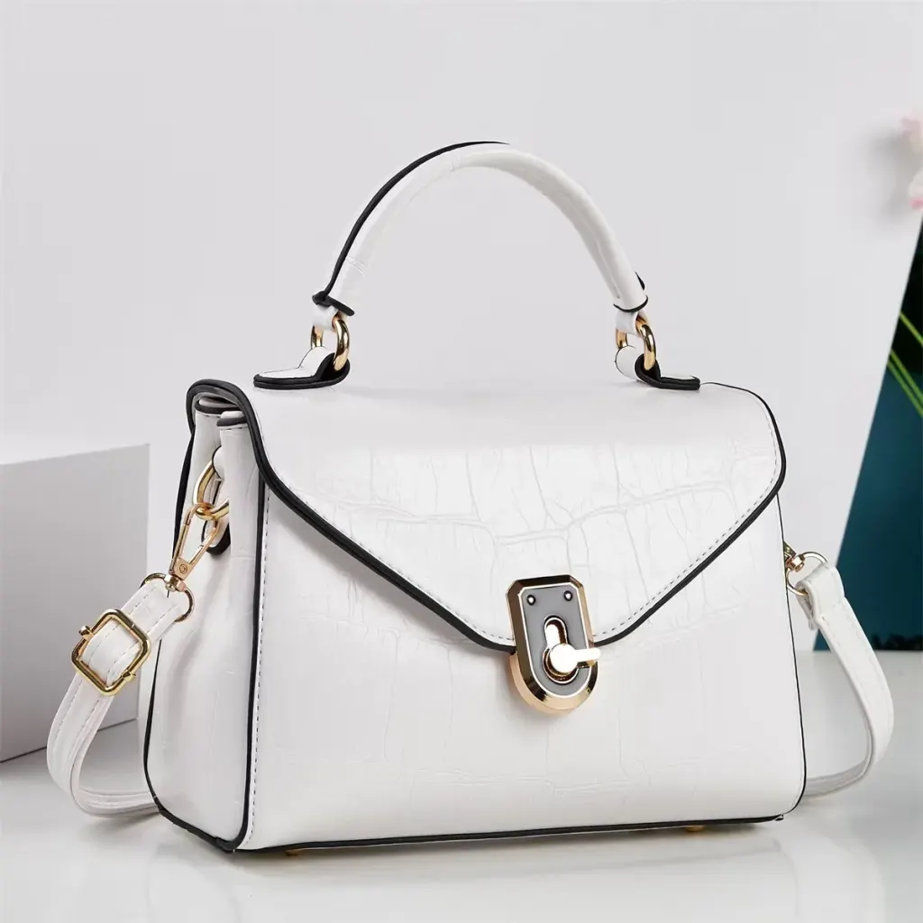 Crocodile Pattern Square PU Leather Shoulder Bag For Women With Sewing Thread Detail And Single Shoulder Strap