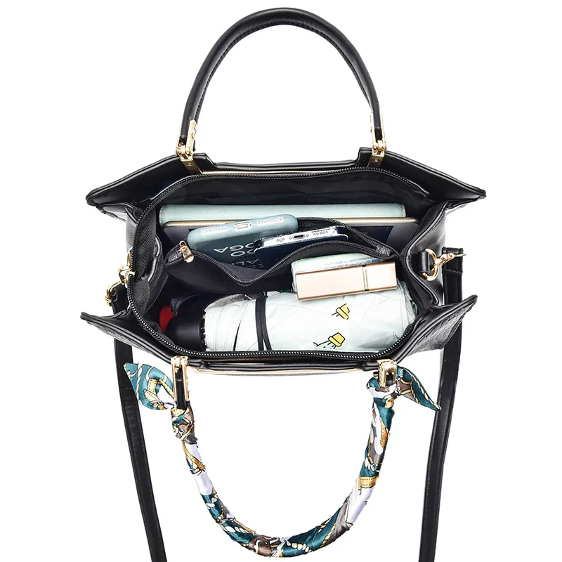 Elegant Large Solid Color PU Leather Crossbody Bag For Women With Zipper Closure